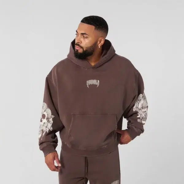 American retro trendy men's hooded sweatshirt for autumn and winter, new loose fit sports fitness running training hoodie - Image 3