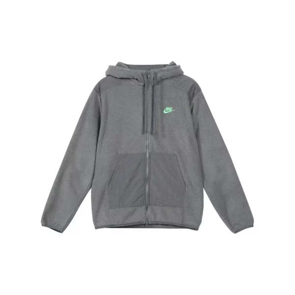 Original Nike Polar Fleece Black Grey Zip Jacket Hoodie Warm Men's Sports Casual Knit Basketball Pullover