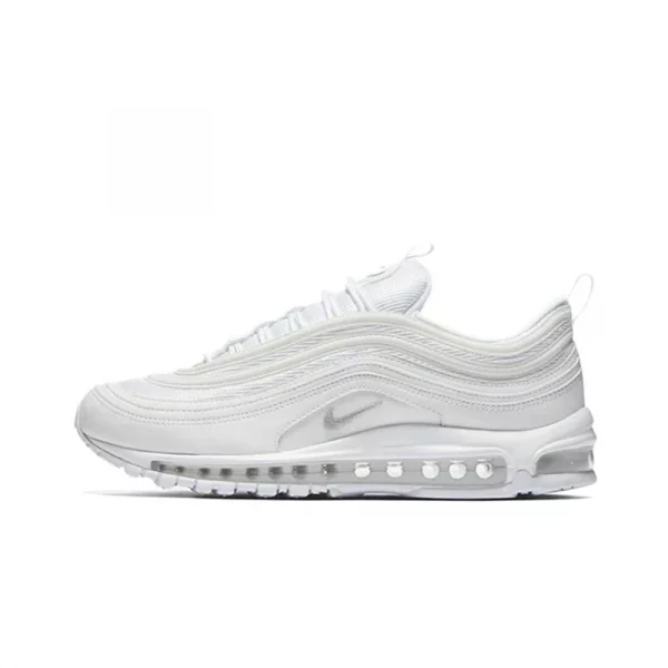 Nike Air Max 97 Men's and Women's Running Shoes Lightweight Seismic Design Mesh Cloth Wear Resistant Breathable Balance White