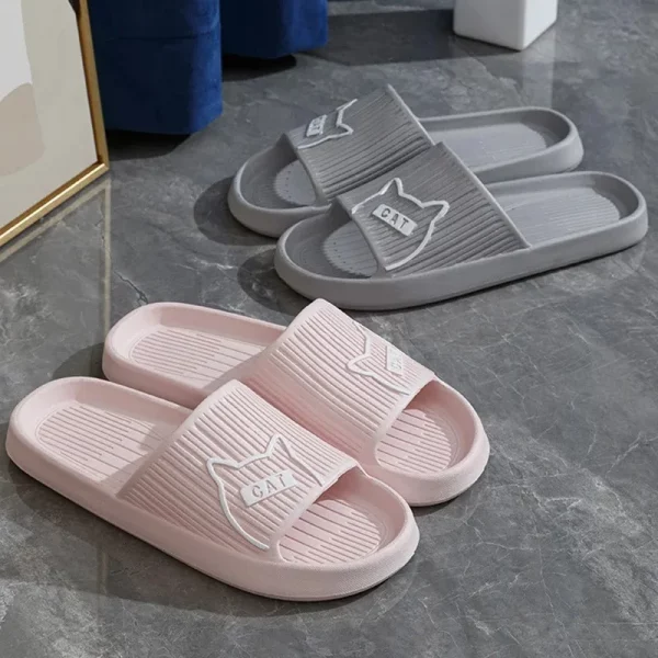 Summer Cartoon Cat Couple Home Shoes Non-slip Flat Slides Lithe Sandals For Women Men Slippers Male Indoor Flip Flops - Image 2